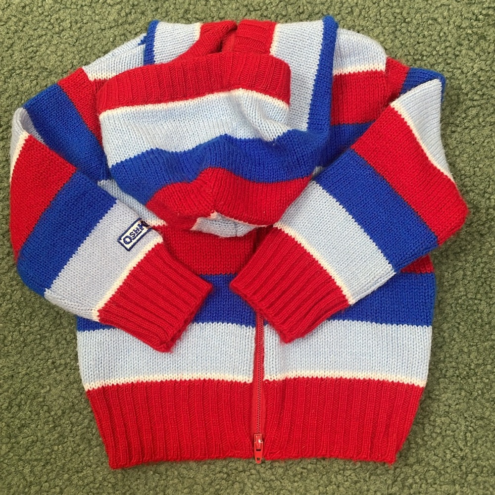 Vintage 1980's Osh Kosh B'Gosh Zipper Back Hooded Sweater USA Made